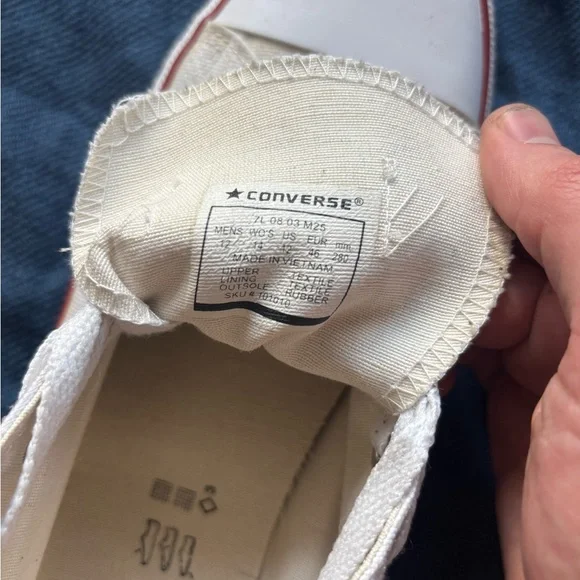 Converse White Canvas Low Top Sneakers with Red Stripe - Picture 2 of 4